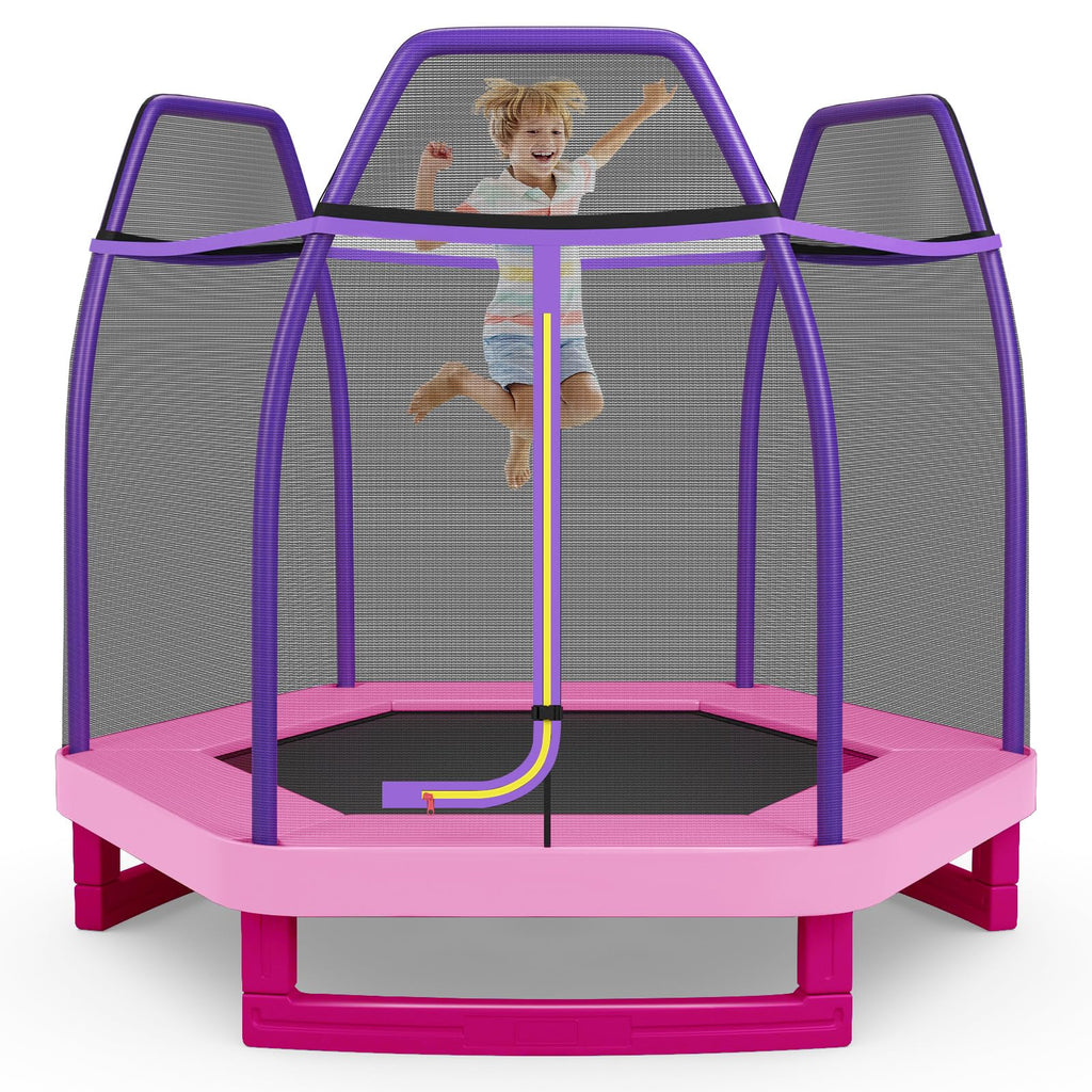 GYMAX Trampoline for Kids, 7FT Toddler Trampoline with Safety Enclosure Net & Seamless Spring Pad, Heavy Duty Small Indoor/Outdo