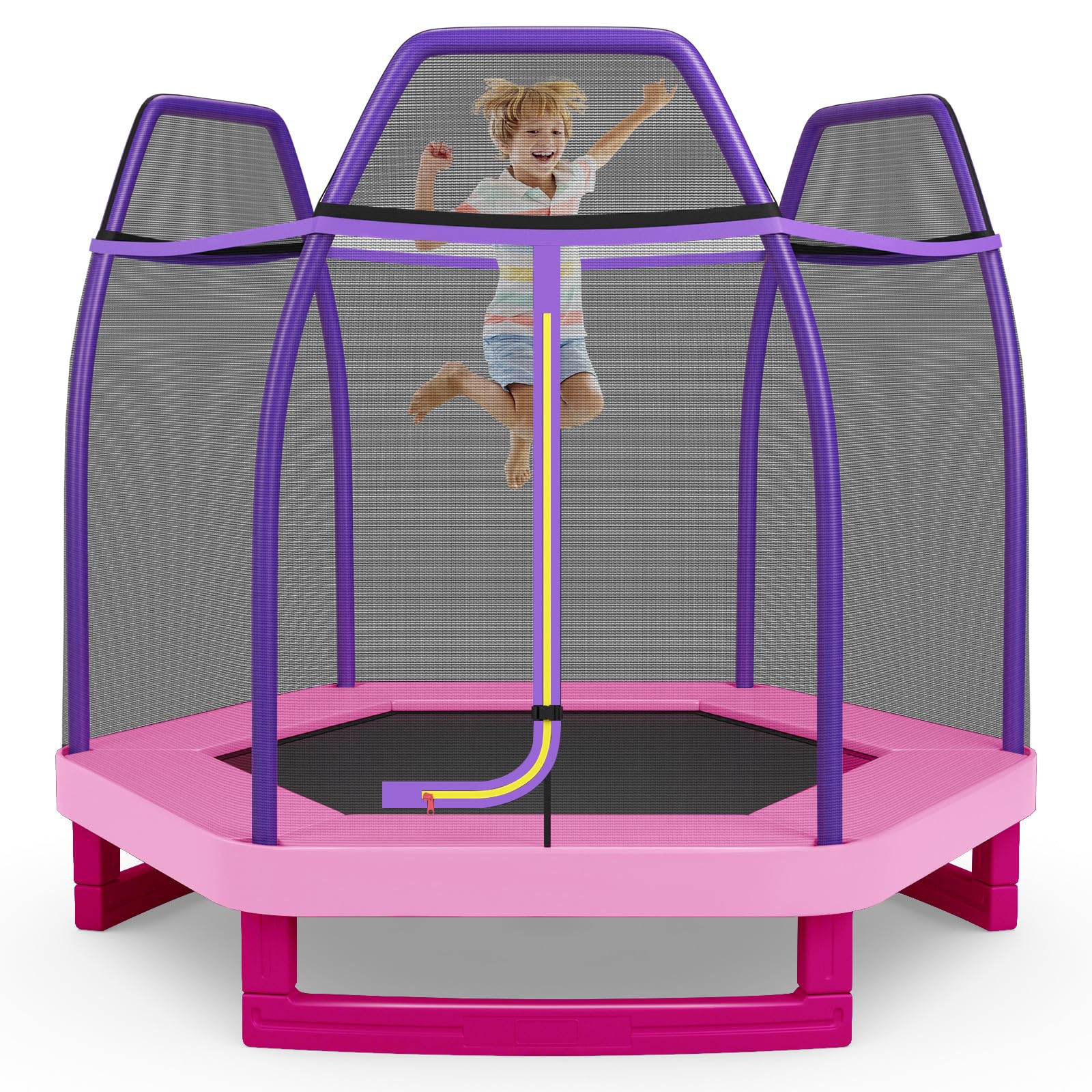 GYMAX Trampoline for Kids, 7FT Toddler Trampoline with Safety Enclosure Net & Seamless Spring Pad, Heavy Duty Small Indoor/Outdo