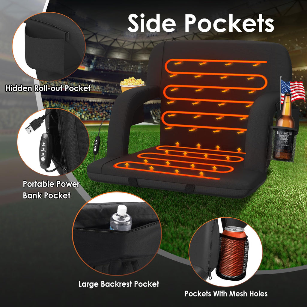 HOPERAN Double Heated Stadium Seats for Bleachers with Back Support and 23 Wide Cushion, Extra Portable Bleacher Seat Foldable S