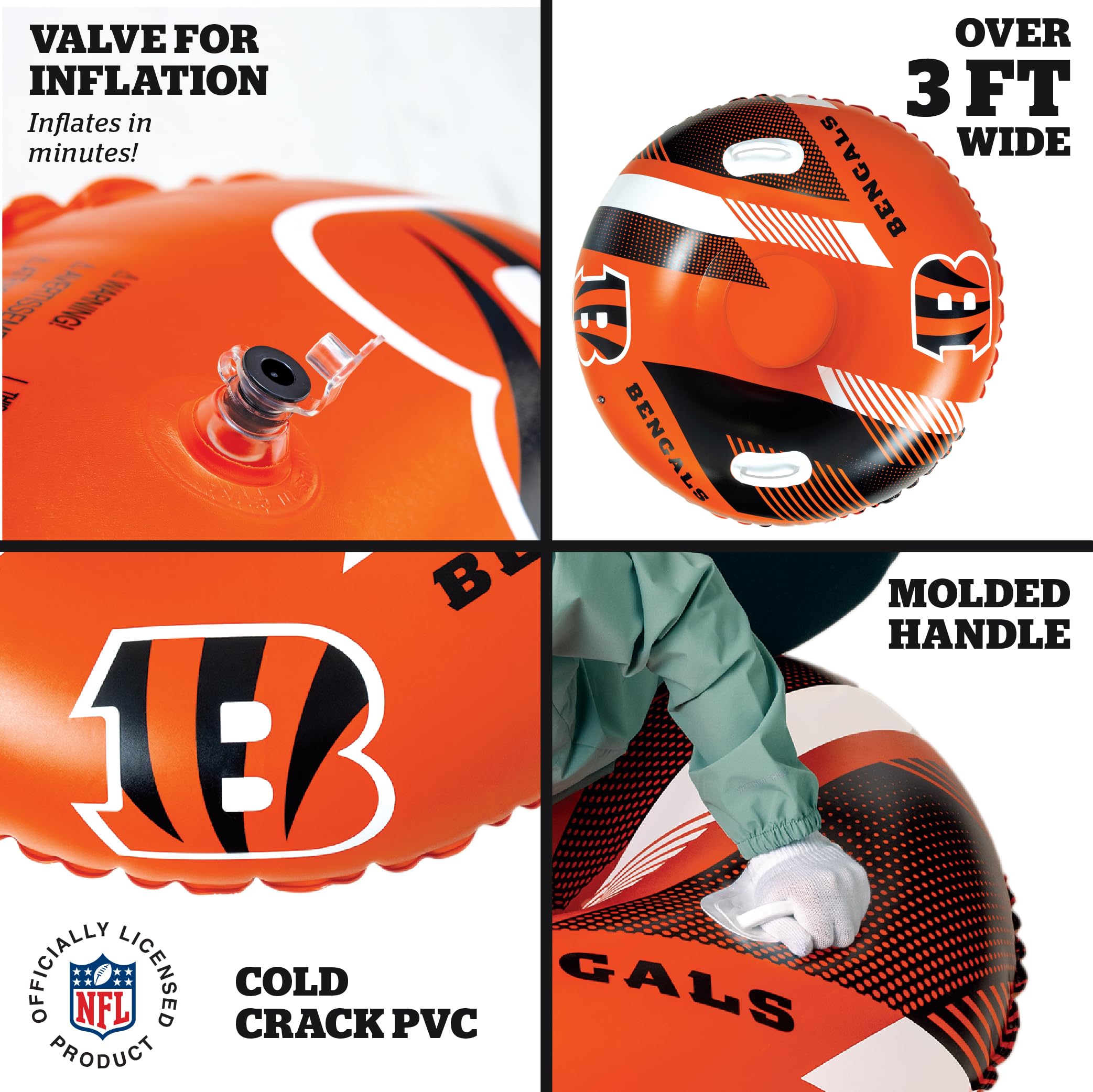 Nfl Snow Tube, Heavy Duty Inflatable Sled For Tubing, Fun Winter Toys For Kids & Adults, Football Gifts For Boys - Cincinnati Be