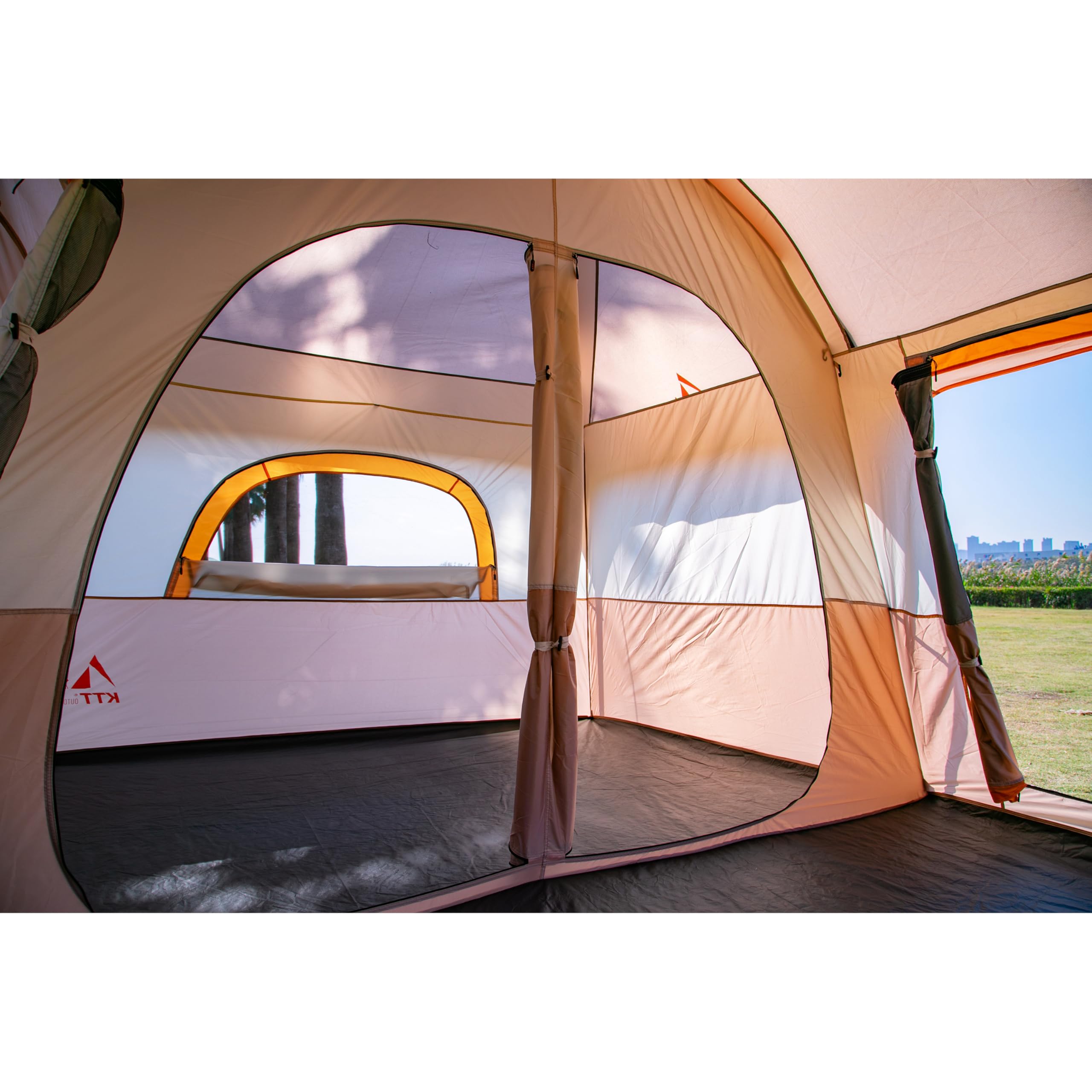 Ktt Extra Large Tent 12 Person,Family Cabin Tents,2 Rooms,3 Doors And 3 Windows With Mesh,Straight Wall,Waterproof,Double Layer,