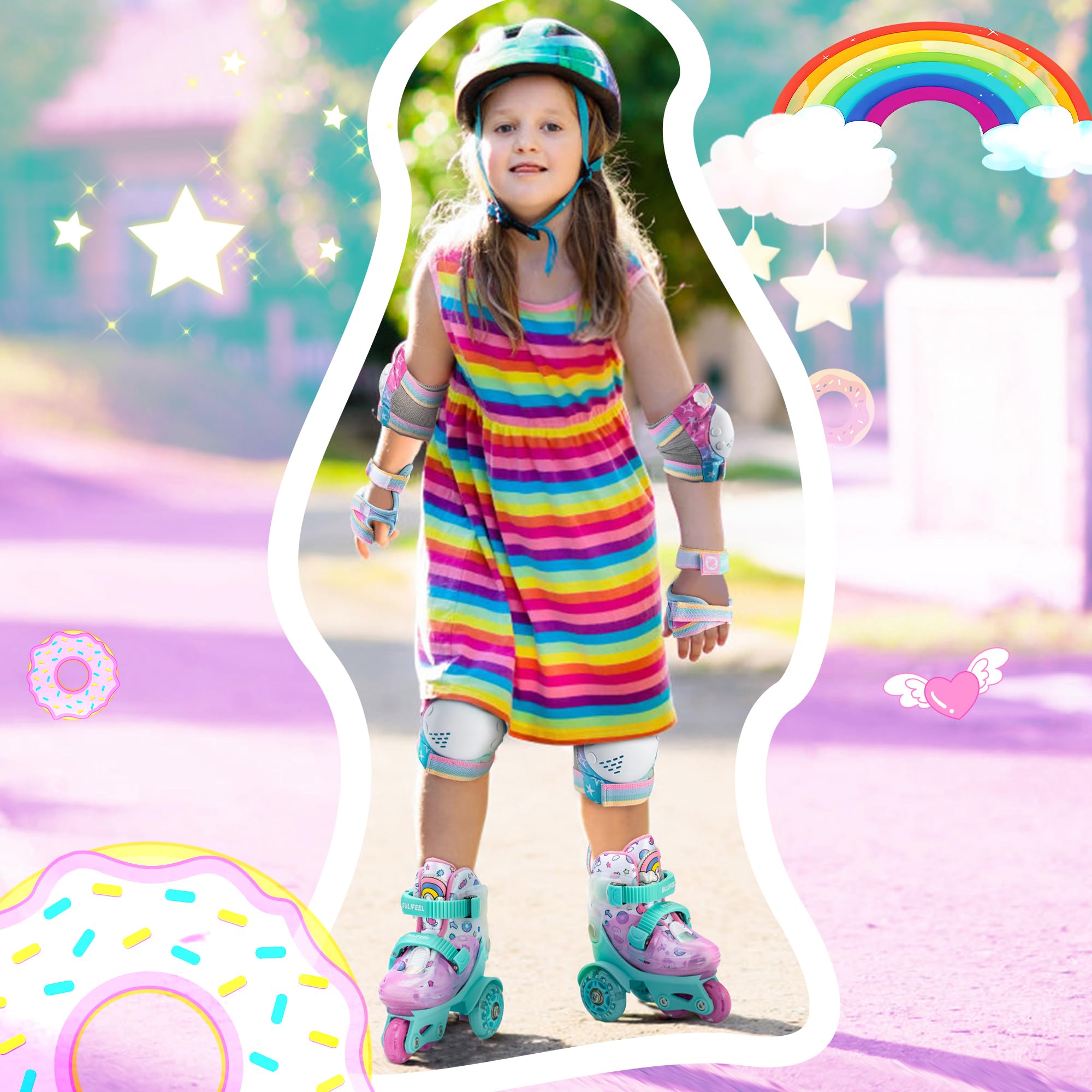 SULIFEEL Adjustable Toddler Roller Skates for Girls Boys Kids,Fun Illuminating Light Up Flash Wheels Three-Point Type Balance Su