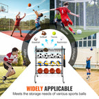 Vevor Basketball Rack, 4-Layers Rolling Basketball Shooting Training Stand, Sports Equipment Storage Organizer With Wheels, Hook