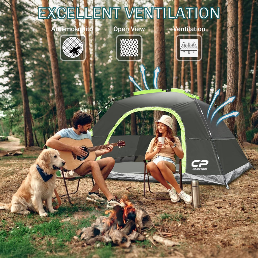 Campros Cp 4 Person Tent, Dome Tents For Camping With Rainfly, Waterproof Camping Tent Easy Set Up, Portable Family Tent With La