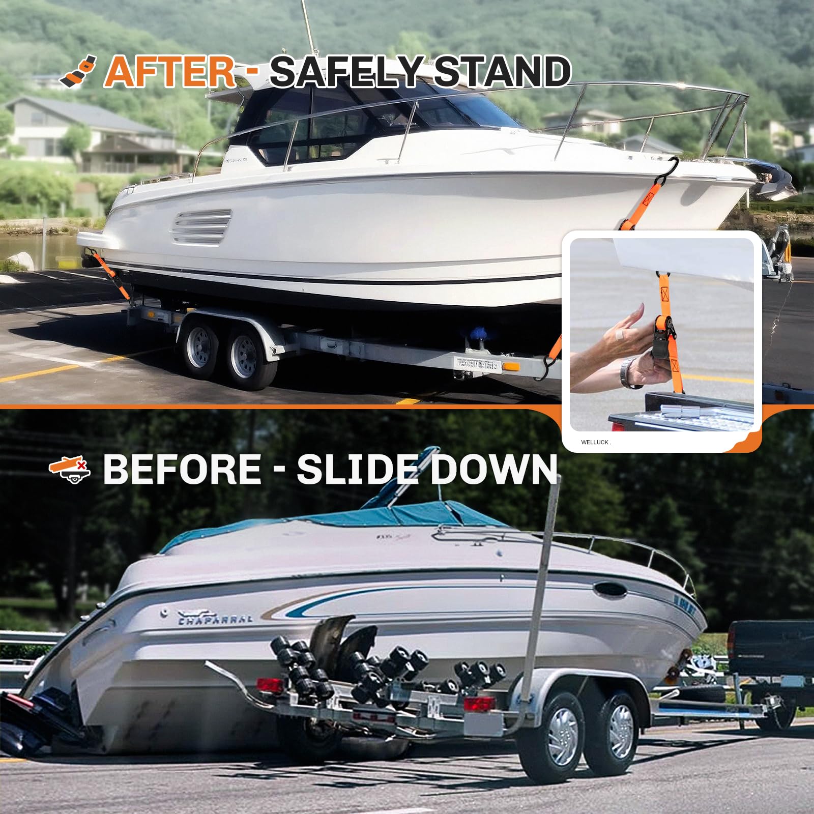 Welluck Boat Trailer Transom Tie Down Straps 2400 Lbs, 1 Inch X 4 Ft Heavy Duty Retractable Ratchet Straps Tie Downs To Trailer