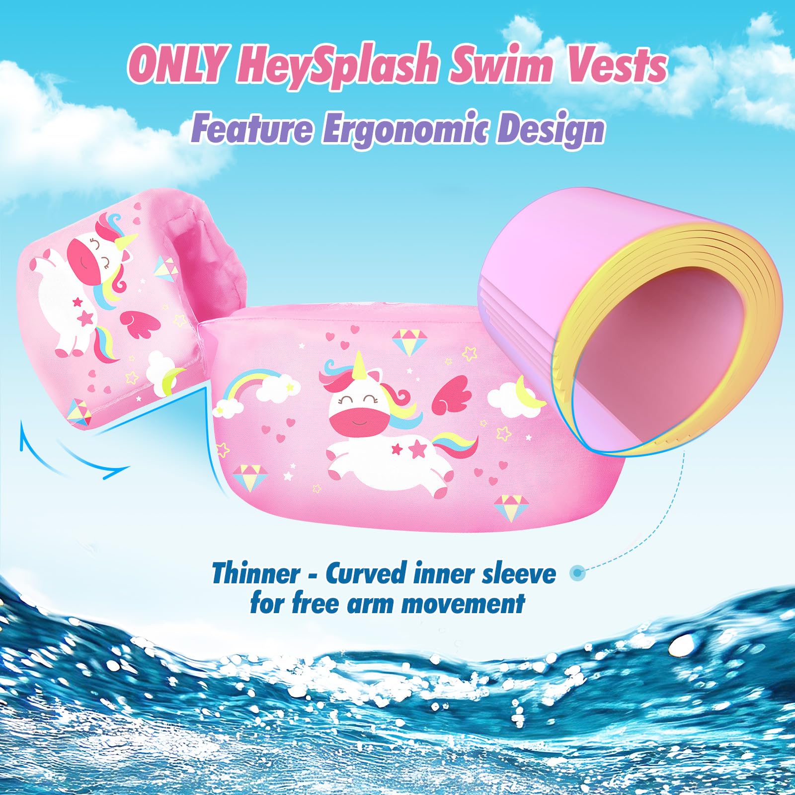 Heysplash Swim Vest For Kids, Toddler Swim Vest Kids Swim Vest Water Wings Swim Arm Band With Adjustable Strap And Secure Buckle