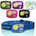 BLITZU Rechargeable Headlamp, Adjustable, Durable, Waterproof, Blue, Battery Powered, 120-Day Guarantee