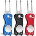 Mile High Life 3 Pack Golf Divot Repair Tool W Magnetic Golf Ball Marker | All Metal Foldable Divot Tool W Pop-Up Button | Golf