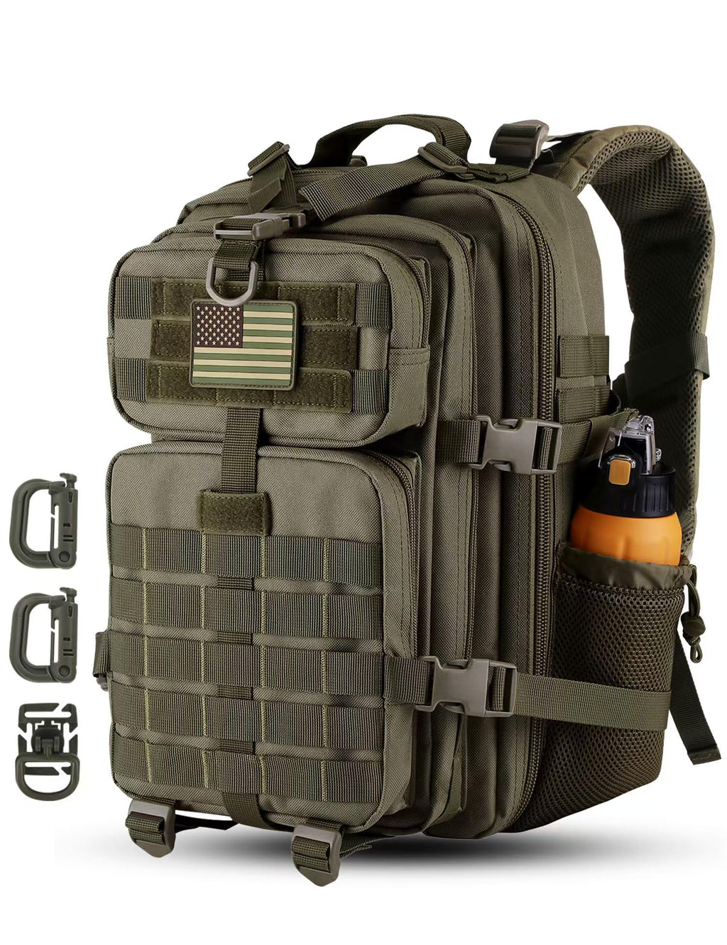 Hannibal Tactical 30L Molle Assault Pack, Tactical Backpack Military Army Camping Rucksack With Bottle Holder, 3-Day Pack, Olive