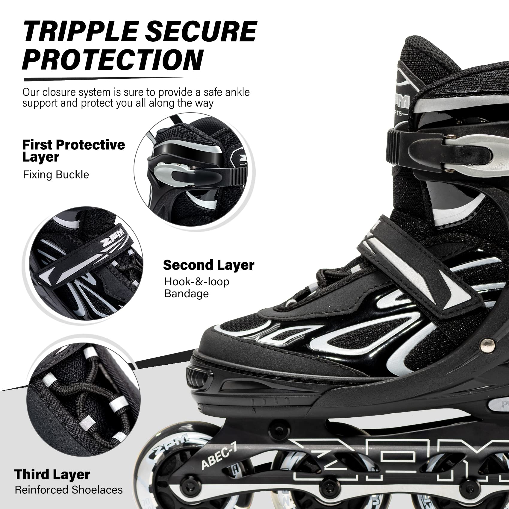 2PM SPORTS Vinal Girls Adjustable Flashing Inline Skates, All Wheels Light Up, Fun Illuminating Skates for Kids and Men - Silver