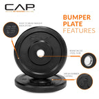 Cap Barbell Better Olympic Bumper Plate Set, Black, 25 Lb Pair