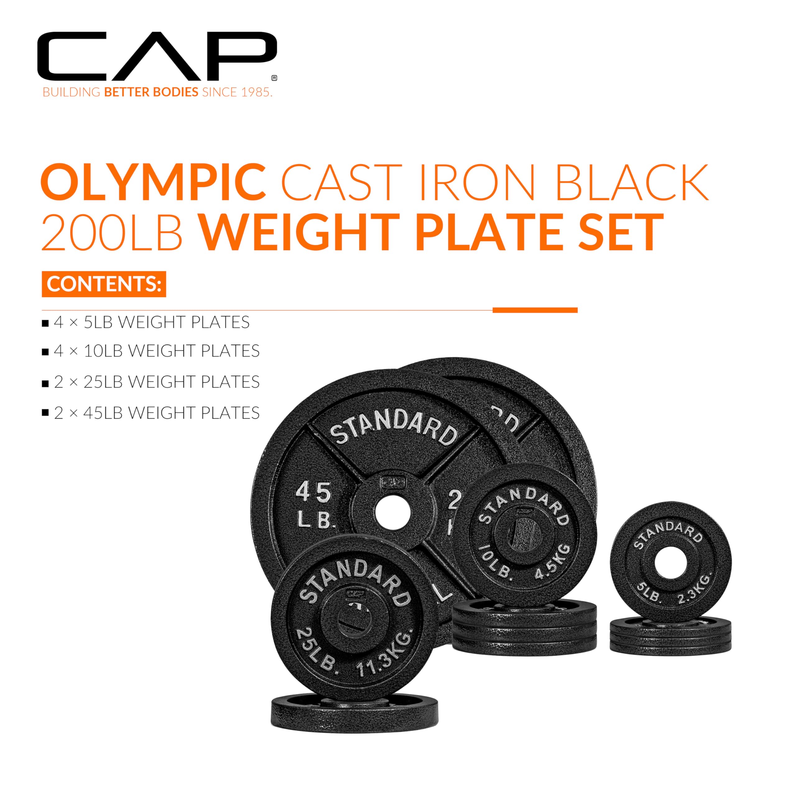 CAP Barbell 200 LB Classic Olympic 2-Inch Cast Iron Weight Plate Set | Black
