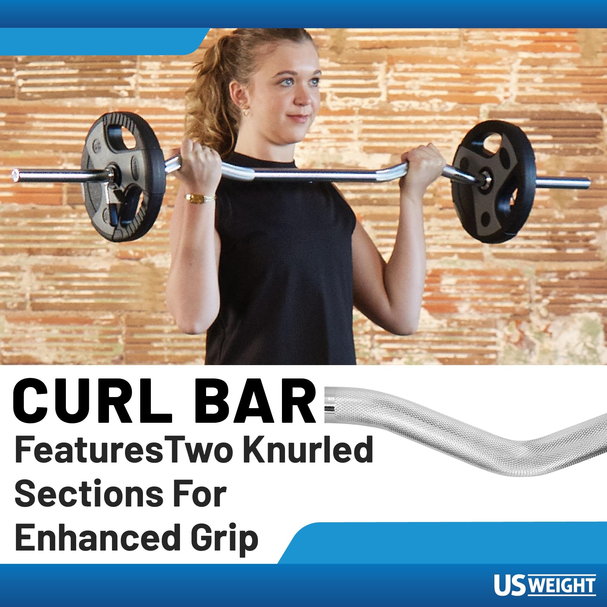 US Weight 60lb Curl Bar Weight Set with Spring Clips - Adjustable Workout Set for Home Gym - Ideal Exercise Equipment for Full-B