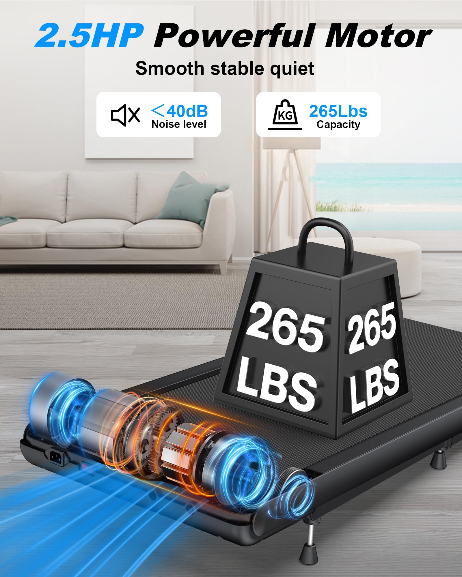 10% Incline Standing Under Desk Walking Pad Treadmill For Indoor Home Office - 2.5Hp Low Noise Running Treadmills With Smart Voi