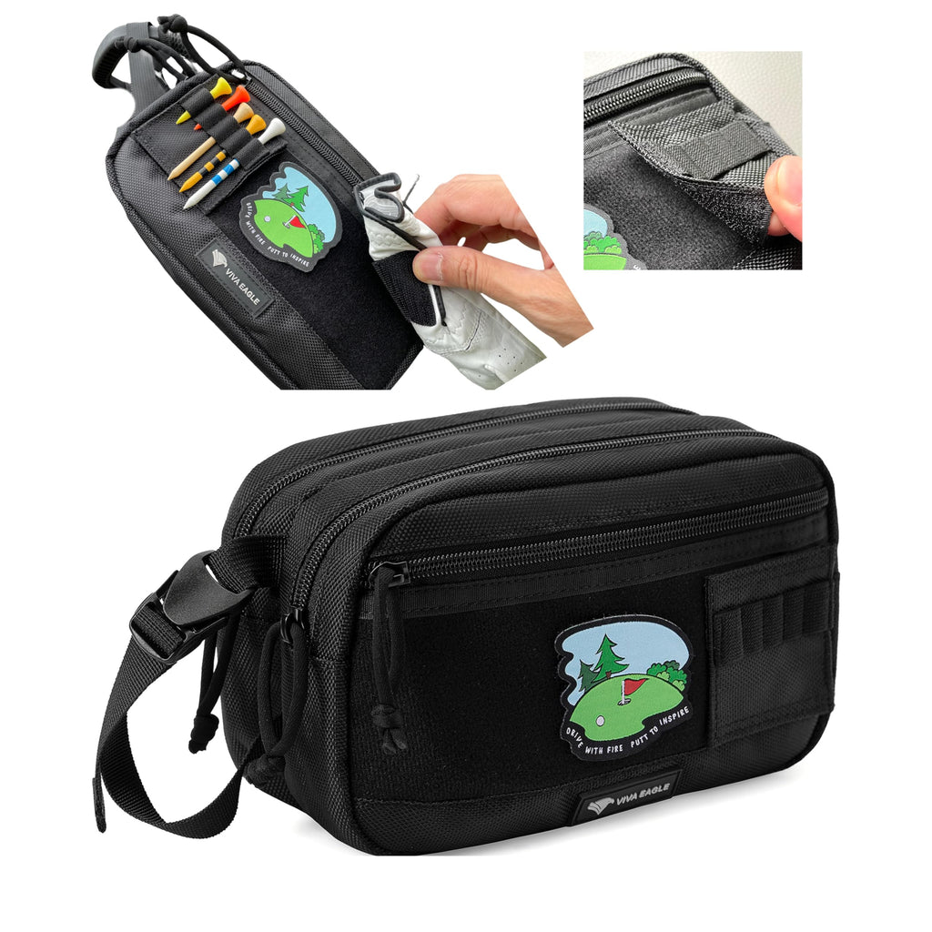 Golf Pouch Bag For Balls Accessories Valuables  Customizable With Hook-And-Loop Panel  Ideal Golfer Gift, Includes Tee-Holder An
