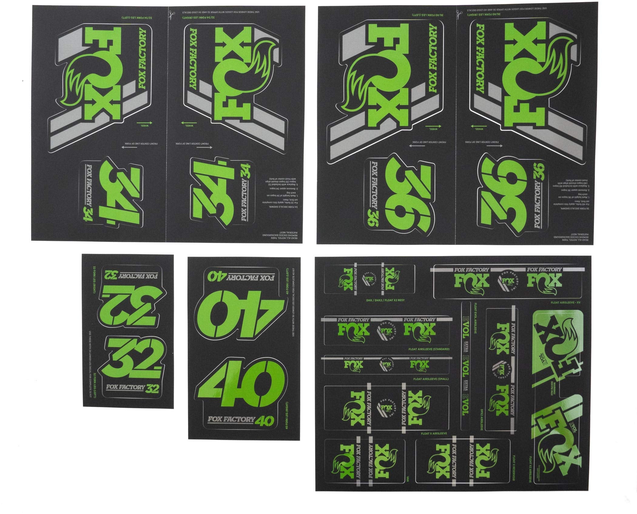 Fox Racing Shox Heritage Fork And Shock Decal Kit Green, One Size
