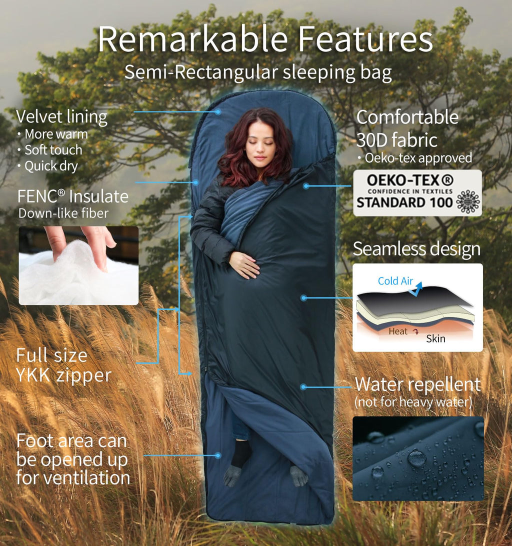 Litume 2 Lbs Sleeping Bag 62?F To 41?F Velvet Lined Lightweight Ultra Comfort For Camping Hiking Traveling Travel, Seamless (C06