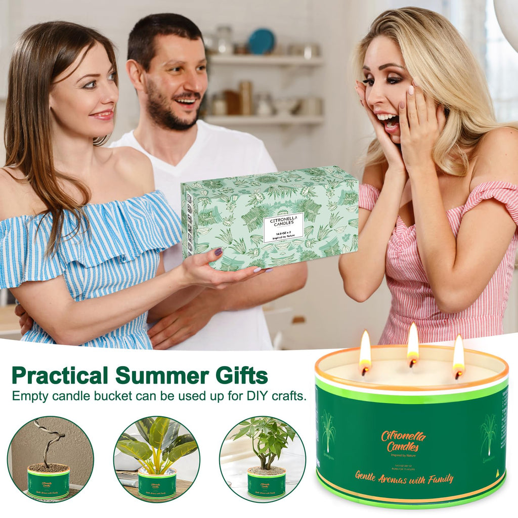 Citronella Candles Outdoor, 2 Packs Large Outdoor Candles For Patio Garden (14Oz Each), 3-Wick Nature Soy Wax Lemomgrass Outside