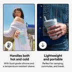 Stojo Collapsible Travel Cup With Straw- Eucalyptus, 16Oz / 470Ml - Reusable To-Go Pocket Size Silicone Cup For Hot And Cold Dri