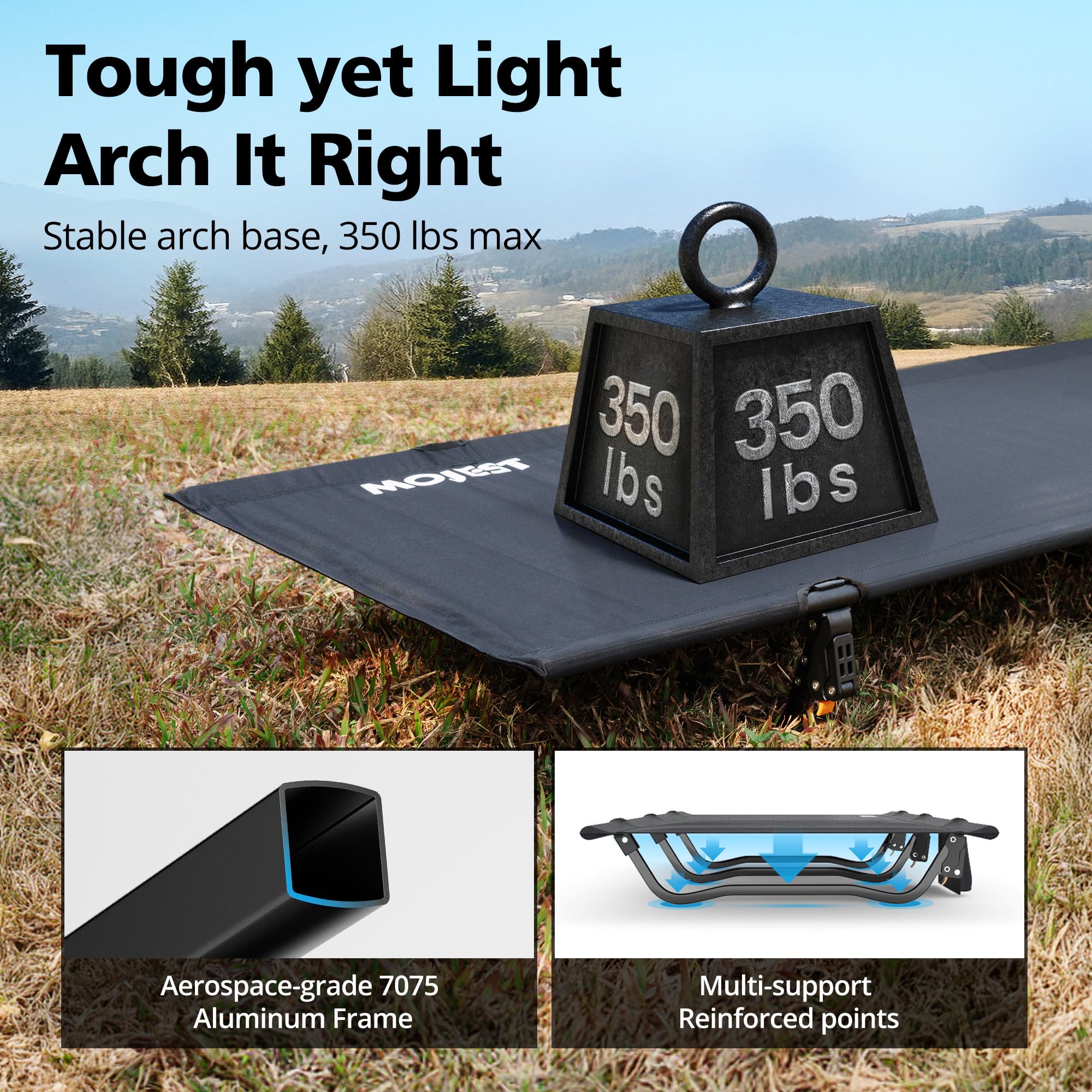 Mojest Ultralight Camping Cot For Adults - Portable Folding Camping Bed, Supports 350 Lbs - Lightweight For Travel, Camping, Hik