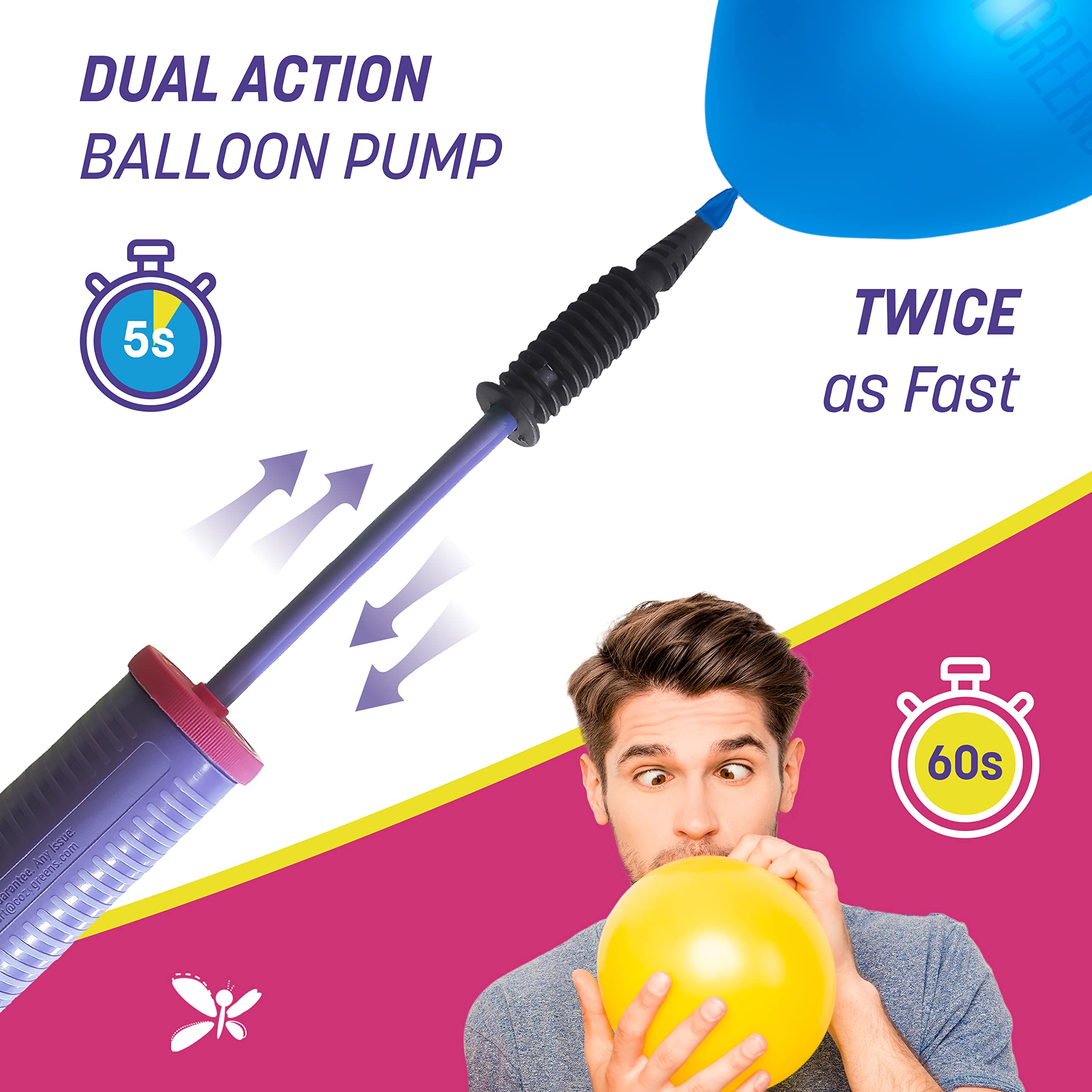 Balloon Pump Hand Held, Inflator Air Pump For Balloons - 2Way Dual Action, 2Pack: Friends Can Help - Easy To Use, 100% Lifetime