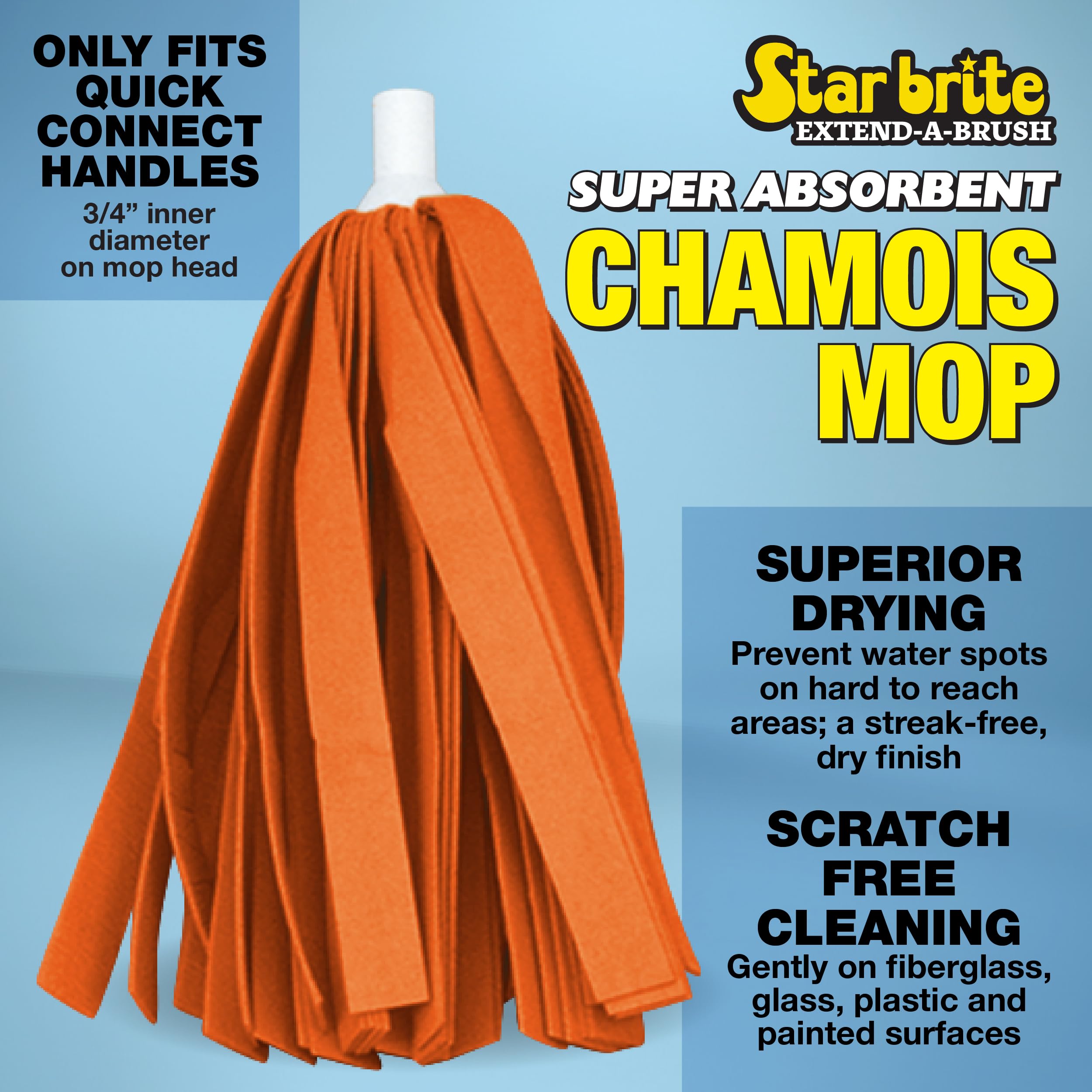 Star Brite Super Absorbent Chamois Mop - Quick Connect Fits All Extend-A-Brush Handles (040032)