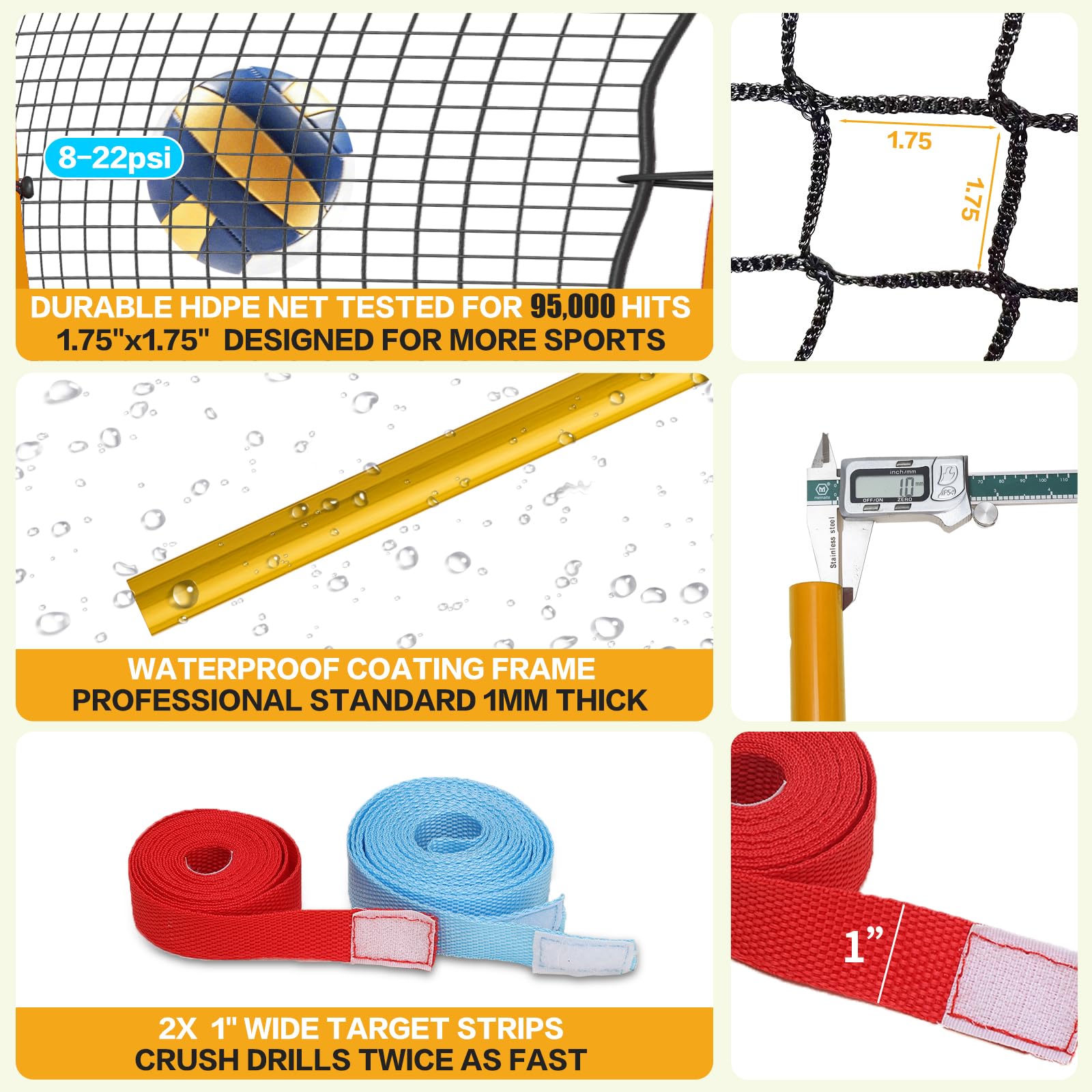 Volleyball Rebounder Net 7x4 Ft with 2 Target Stripes, 5-Angle Adjustable Rebounder Net for Practicing Digging, Setting, Spiking