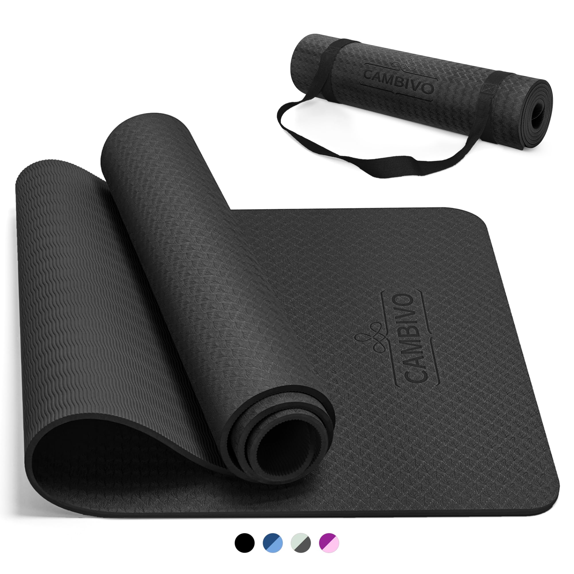 CAMBIVO Yoga Mat for Women Men Kids, 72 x 24 TPE Yoga Mats, 1/4 & 2/5 Inch Extra Thick Yoga Mat Non Slip, Workout Mat with Carry