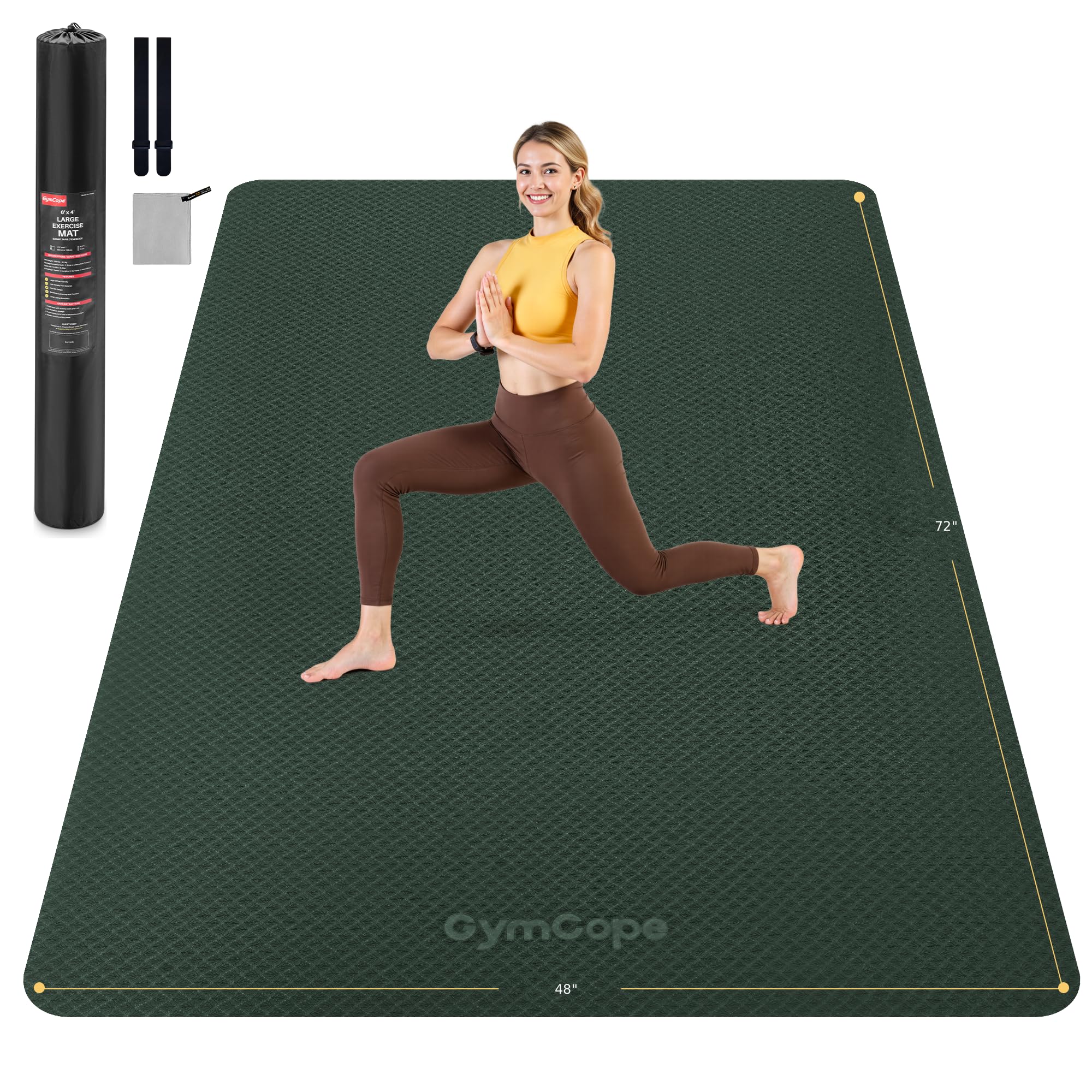 GymCope Extra Large Yoga Mat - 72x48 or 78x57, Non-Slip TPE Exercise Mat for Women & Men, Available in 1/4 to 1/2 Thickness, for