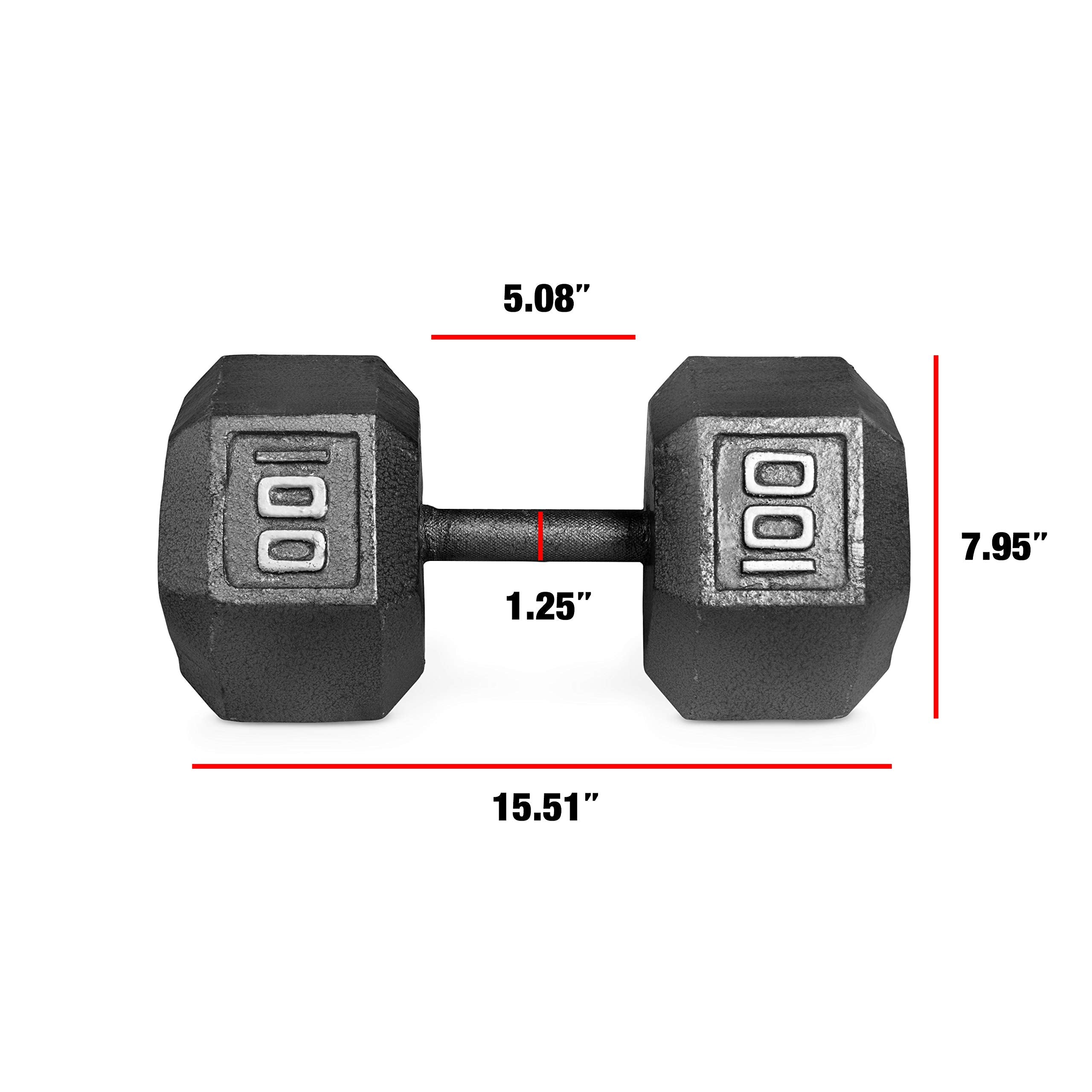 CAP Barbell Cast Iron Hex Dumbbell, Black, Single, 100 lb