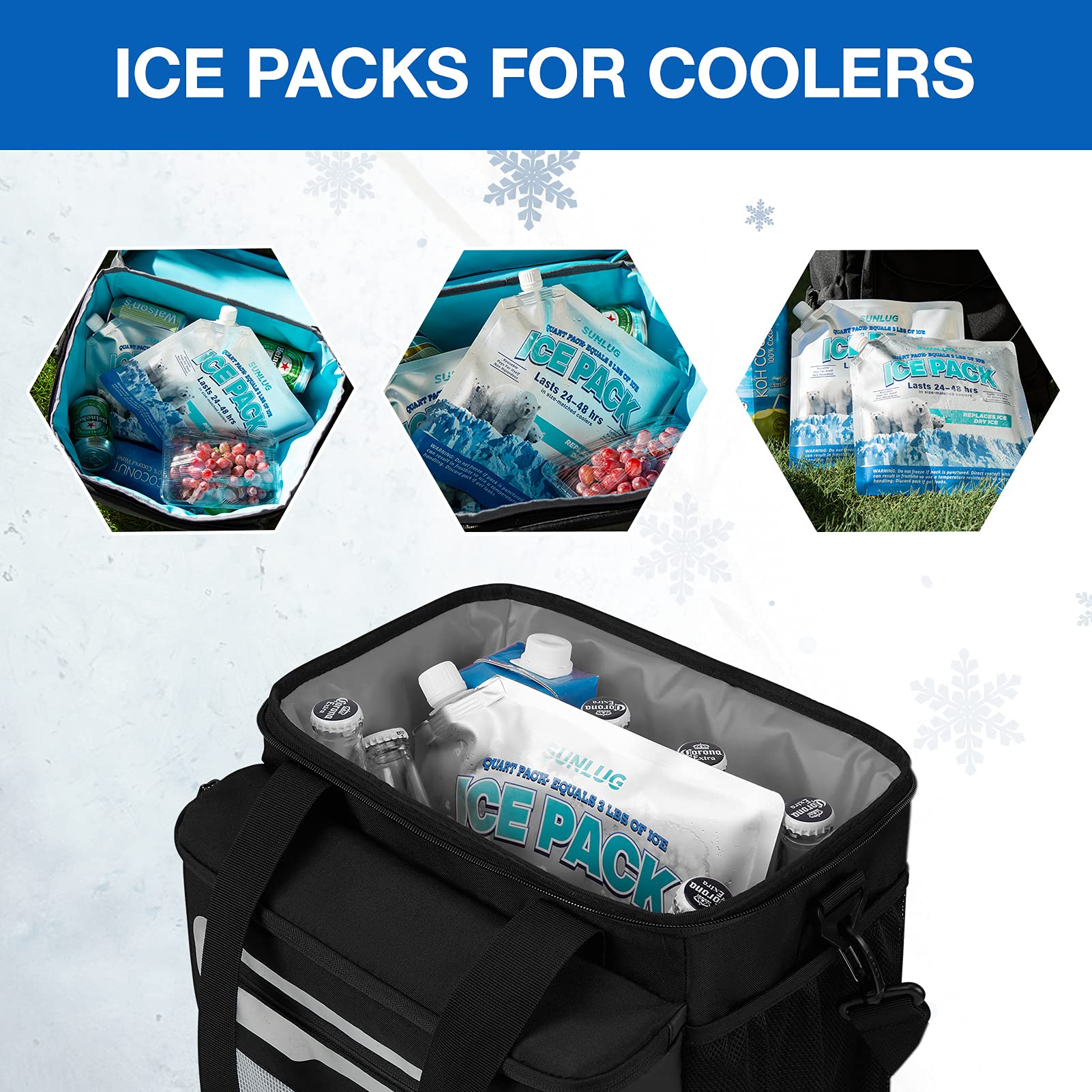 Sunlug Cooler Ice Packs Reusable Ice Packs For Coolers Long Lasting Freezer Packs For Cooler Bag, Lunch Bags, Cooler Backpacks