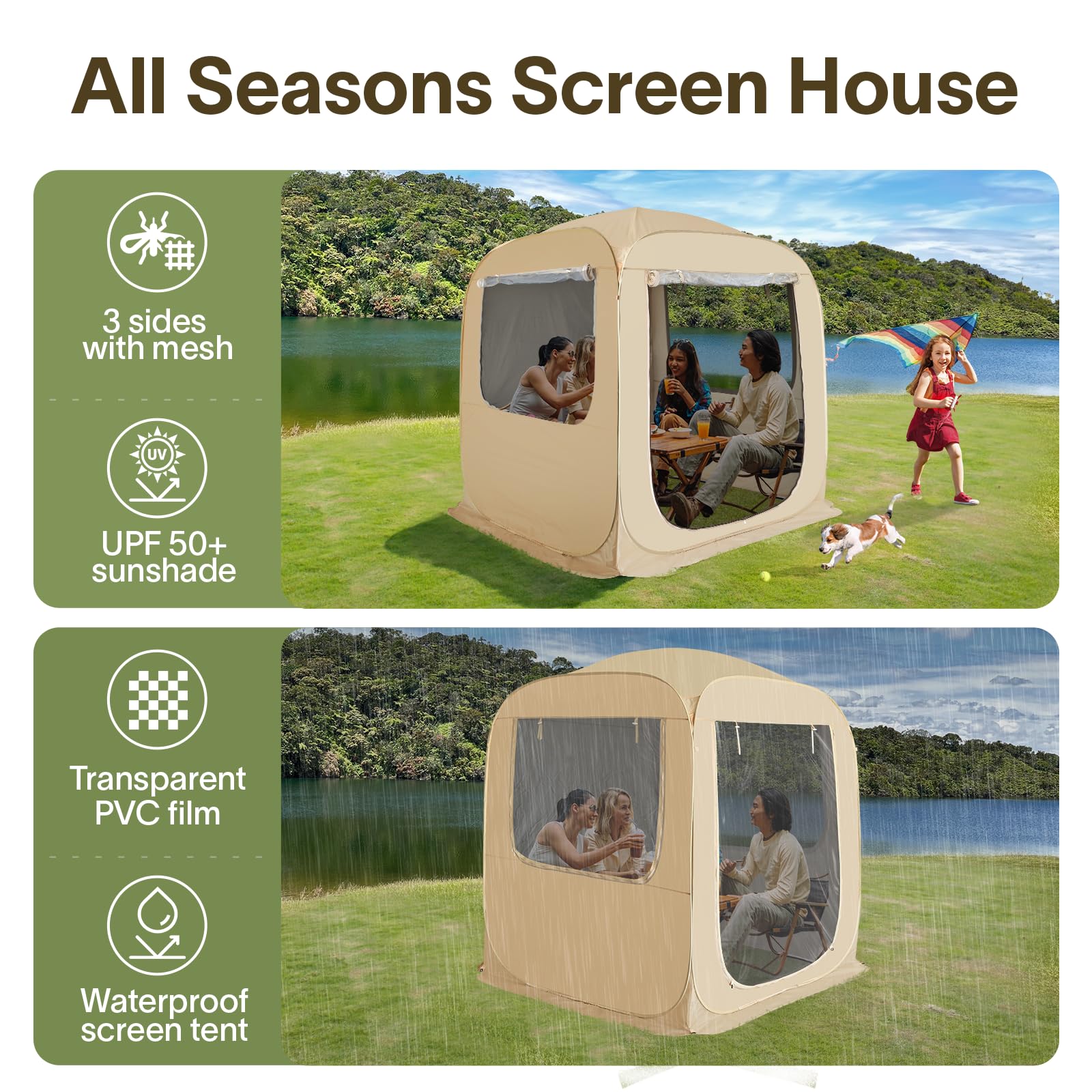 Alvantor Pop Up Screen House, 4 In 1 Outdoor Camping Tent,6'X6'Screen Room With Mosquito Netting &Waterproof Pvc, Suv Tent With