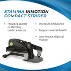 Stamina Inmotion Compact Strider Elliptical Foot Pedal Exerciser With Smart Workout App For Home - Up To 250 Lbs Weight Capacity