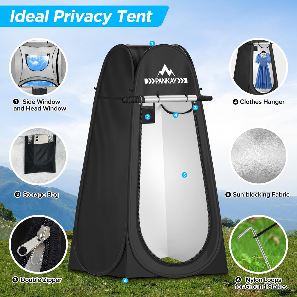Pankay Camping Toilet With Pop Up Privacy Tent, X Large Portable Toilet Potty For Adults, Outdoor Camping Shower Tents Changing