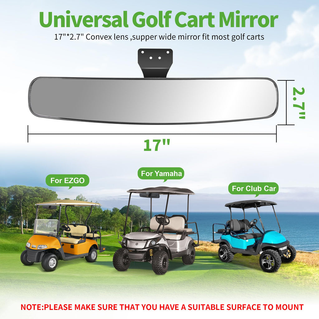 10L0L Universal Adjustable Golf Cart Panoramic Rear View Mirror, Rotatable 270 Rotation 16.5''Wide Angle Full Rearview Mirror Fo