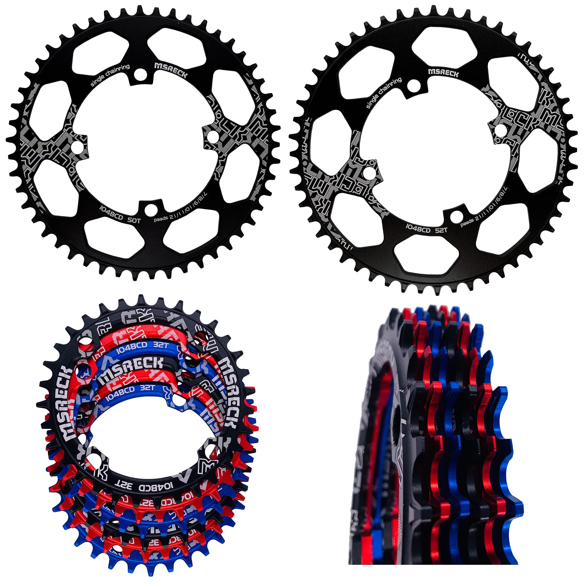 Msreck Round Oval Chainring 104 Bcd 32T 34T 36T 38T 40T 42T 44T 46T 48T 50T 52T Narrow Wide Single Chain Ring For Road Bikes, Mo