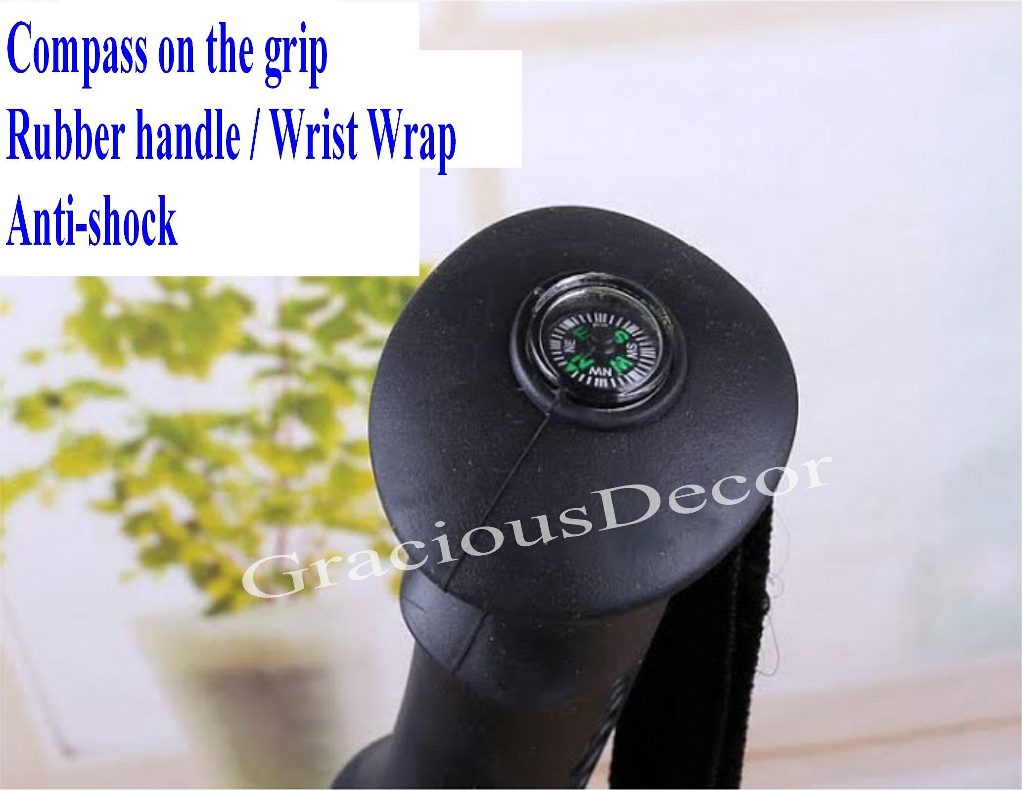 Gracious Decor Expandable Walking Hiking Trekking Pole Cane Stick With Compass On Grip Wrist Strap Available 4 Colors (Red#3)