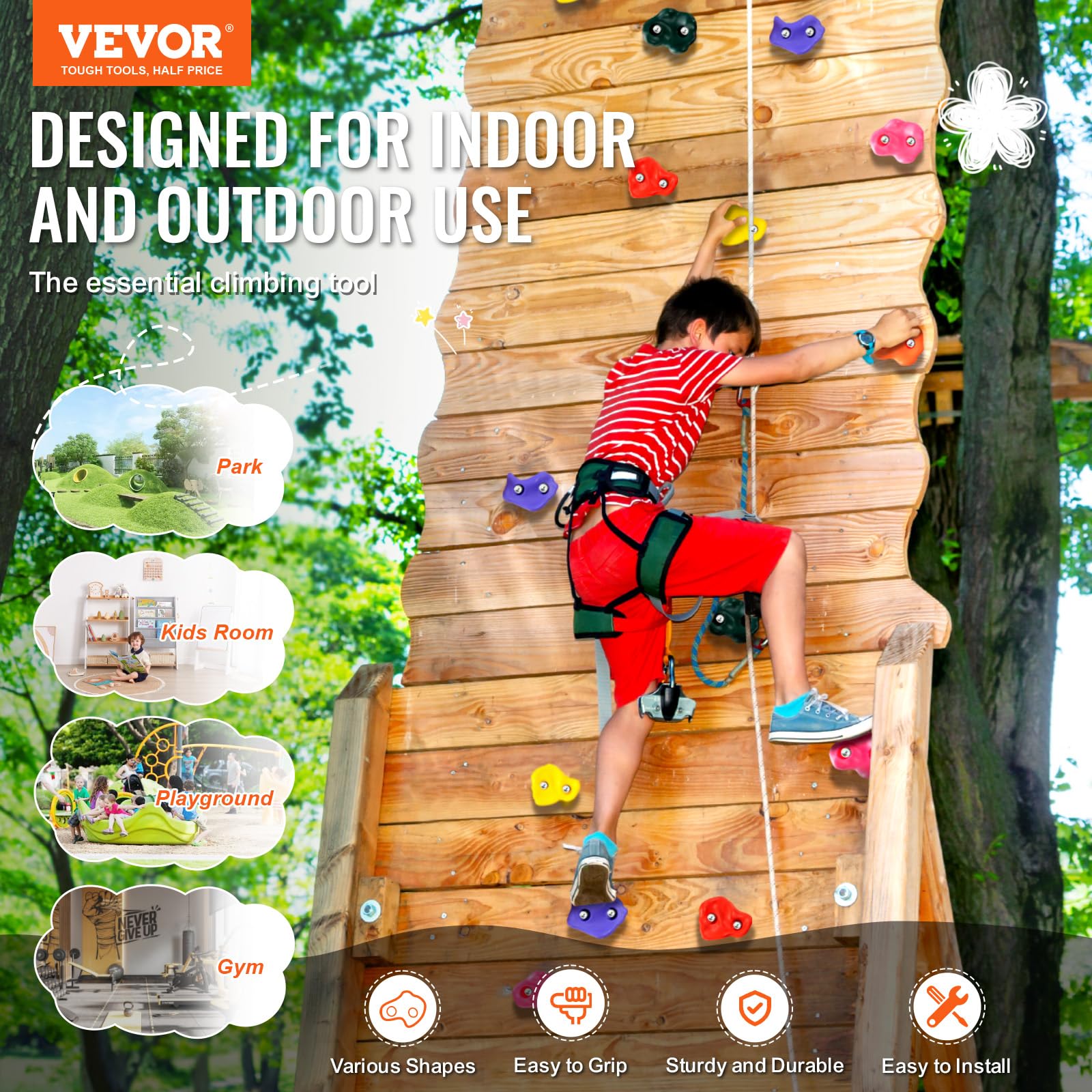 Vevor 72 Rock Climbing Holds For Kids And Adults, Multi-Colored Climbing Rock Wall Grips For Indoor And Outdoor Playground Play