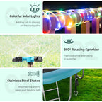 Lyromix Trampoline Accessories Kit, Trampoline Sprinkler, 50FT Solar Lights and Stakes, Non-Damaging to Net, Features 8 Light Mo