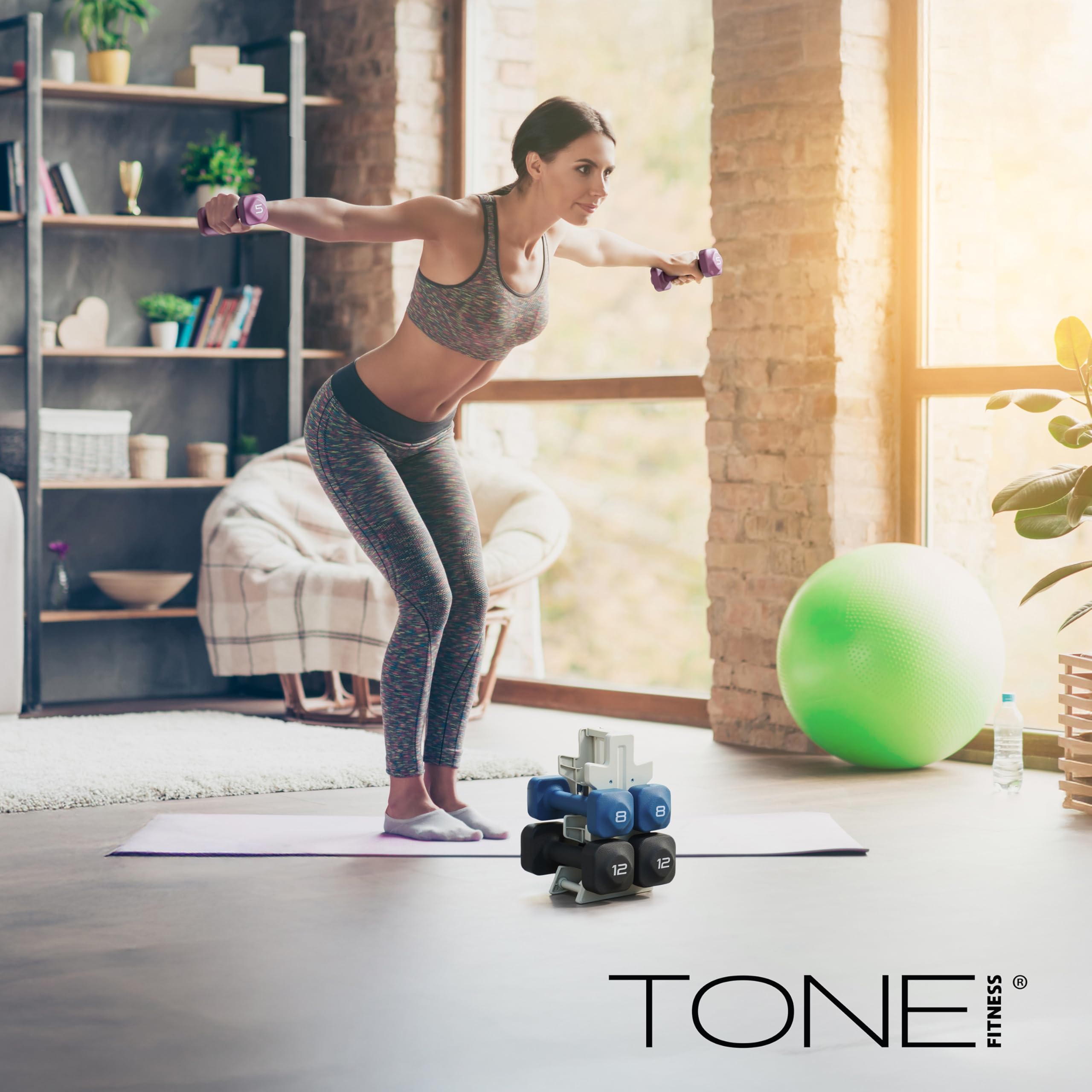 Tone Fitness 50 LB Neoprene Dumbbell Set with Storage Rack - Non-Slip, Anti-Roll Hand Weights for Home Gym Workouts - Blue