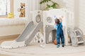 67i Toddler Playground Playset for 1-3 Year Olds with Golf, Drawing Board, Slide, Basketball Hoop & Storage (White Gray)