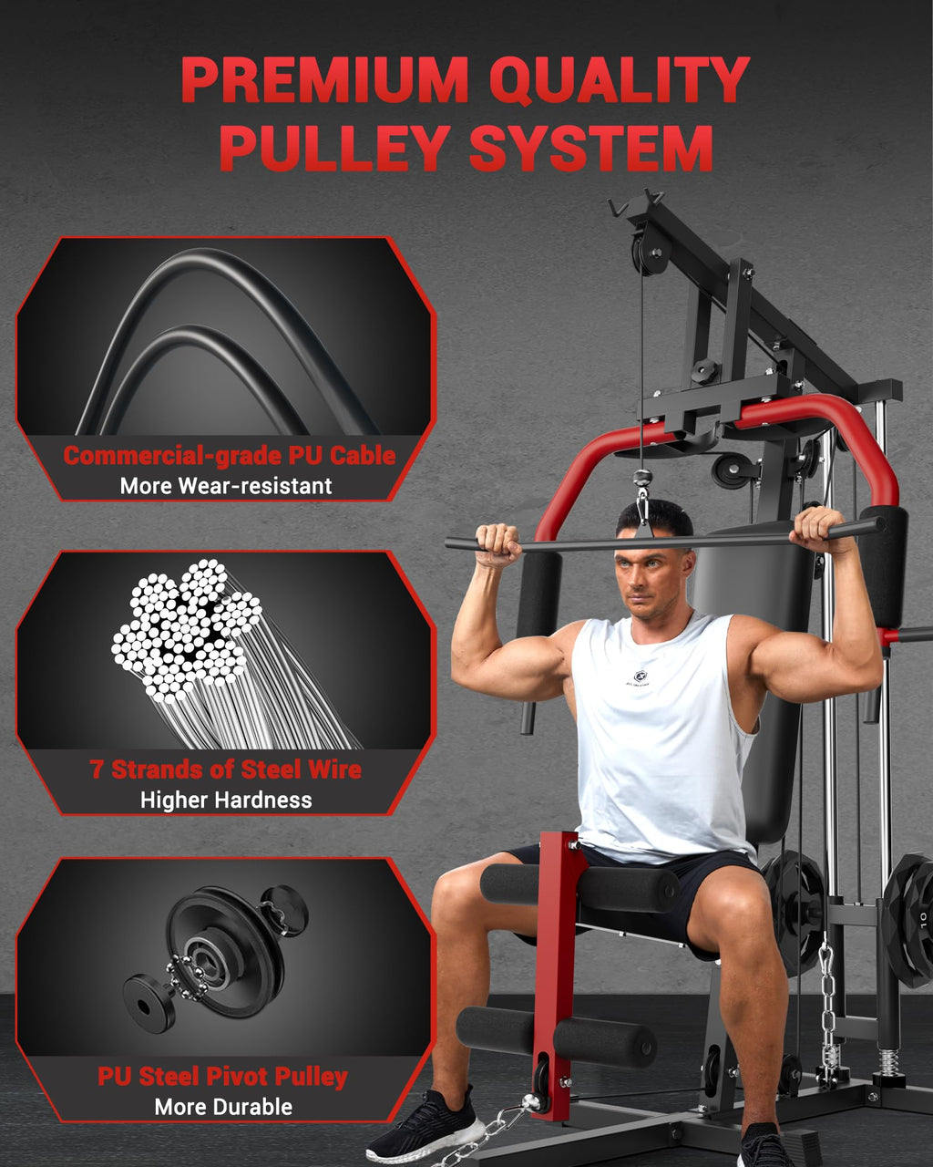 GarveeTech Home Gym Equipment, Workout Weight Machine with Cable Pulley System, 400 LBS Weight Capacity All in One Full Body Exe