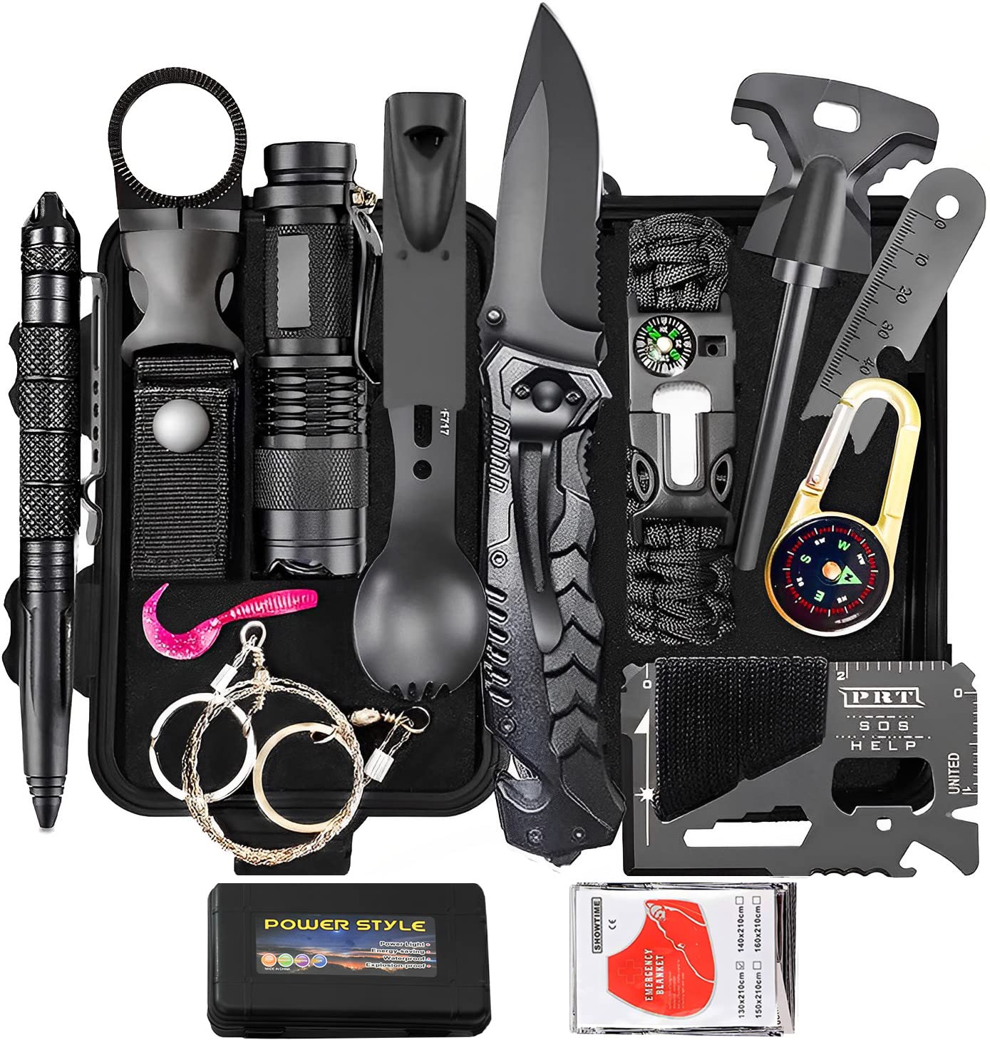 Assaber Survival Kit,13 In 1 Survival Gear And Equipment, For Dad, First Aid Kit With Survival Bracelets Emergency Blanket Tacti