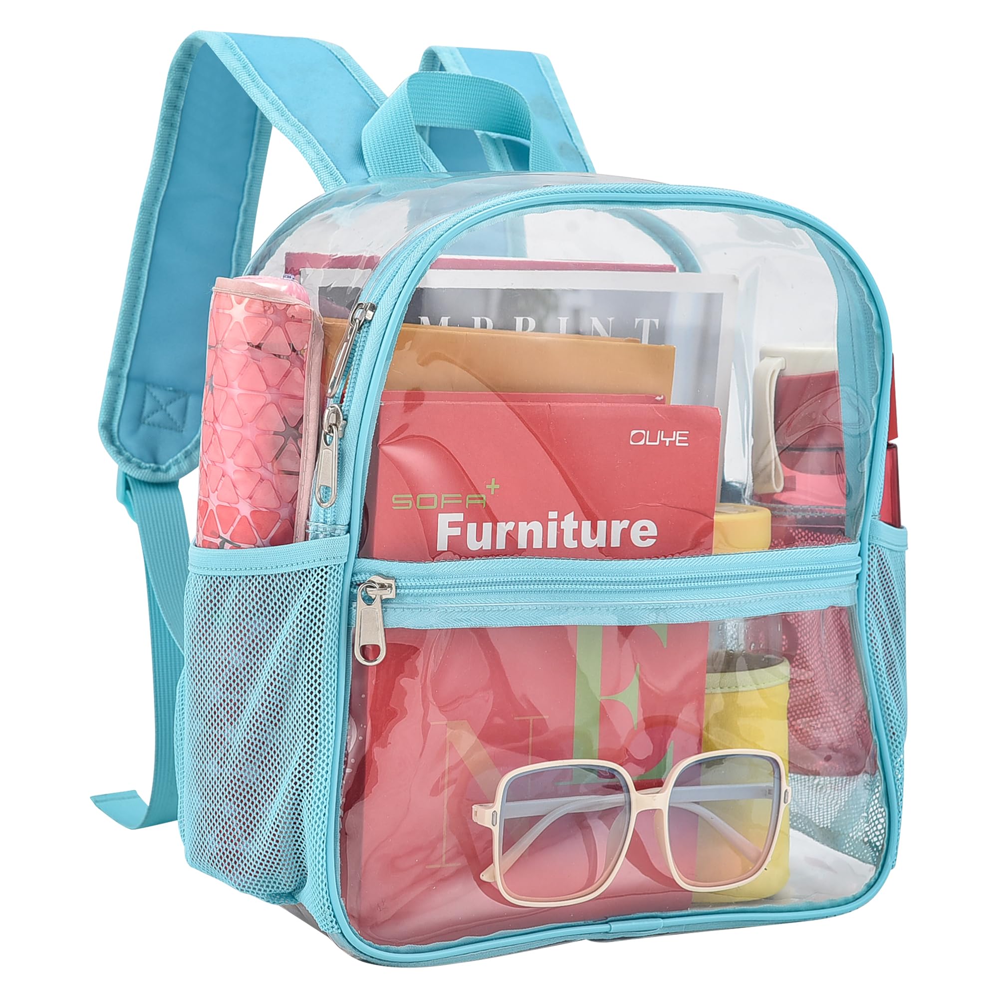 Busiuw Clear Backpack for Stadium Events 12x12x6 Mini Small Sports Fan Backpacks with Front Pocket for Concert Sport Events Work