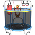 60 Toddler Trampoline for Age 2-4, 9ft Mini Kids Trampoline Indoor with Basketball Ball Adjustable Gymnastics Bar & Toys Swing E
