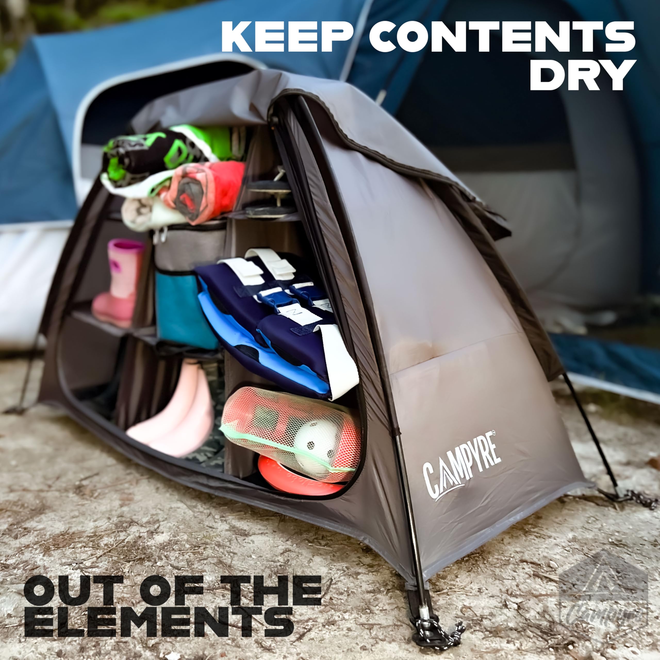 Campyre - Tent & Rv Camping Organizer With Zippered Flap, 9-Shelf Storage. Rv Shoe Organizer, Dining Tent Organizer. Organize An