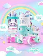 Sulifeel Rainbow Unicorn 4 Size Adjustable Light Up Roller Skates For Girls Boys For Kids Small