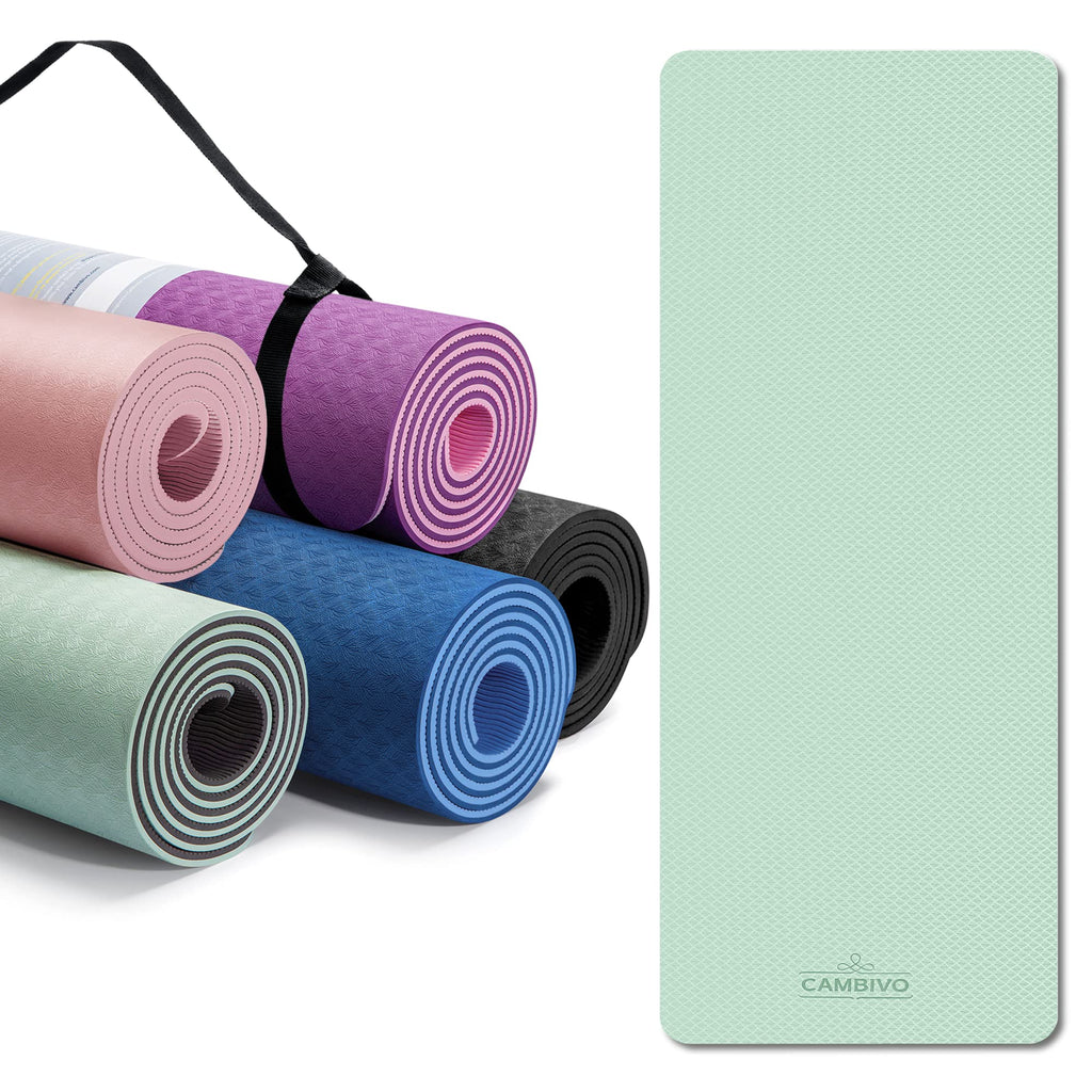Cambivo Yoga Mat For Women Men Kids, Extra Thick Yoga Mat Double-Sided Non Slip, Professional Tpe Yoga Mats, Workout Mat With Ca