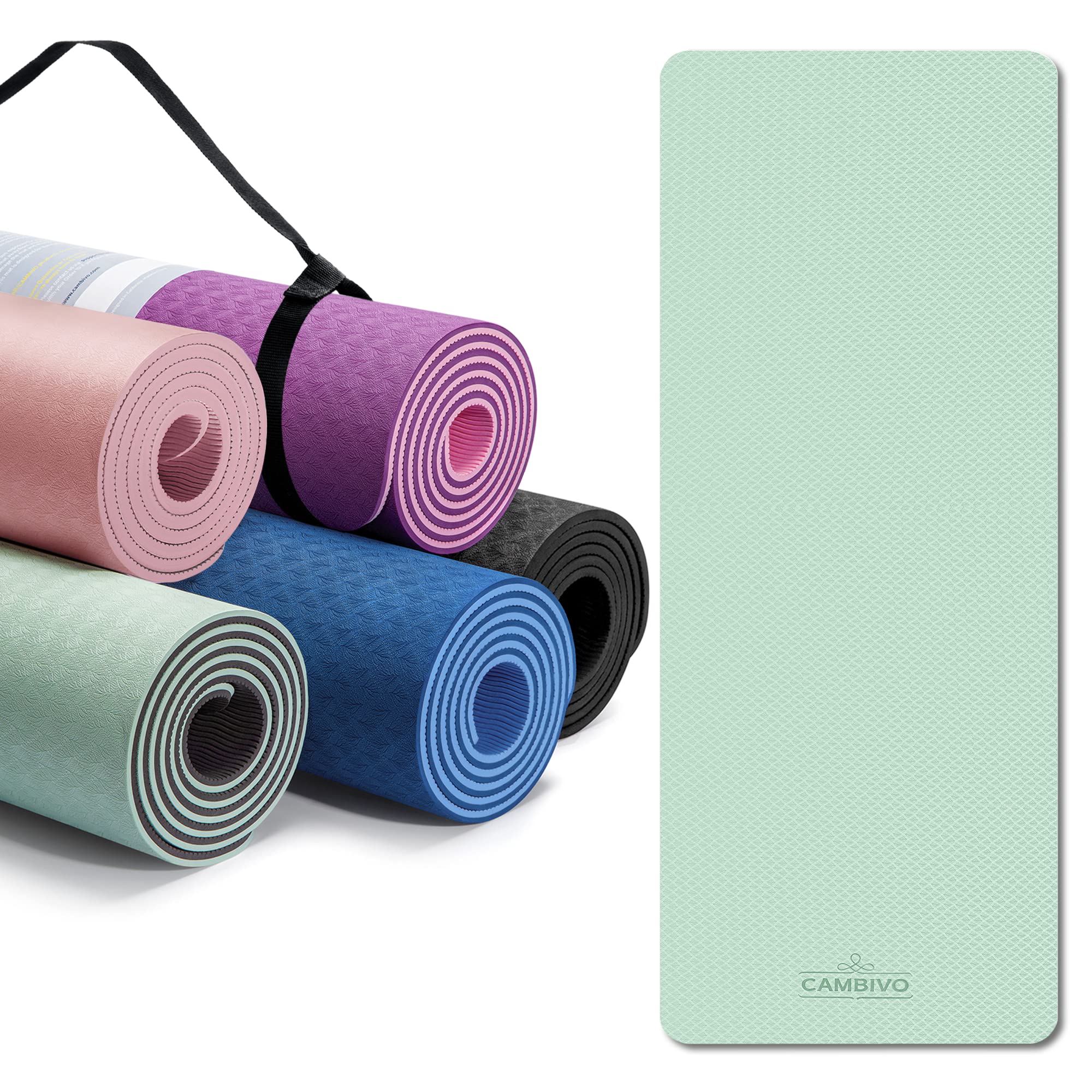Cambivo Yoga Mat For Women Men Kids, Extra Thick Yoga Mat Double-Sided Non Slip, Professional Tpe Yoga Mats, Workout Mat With Ca
