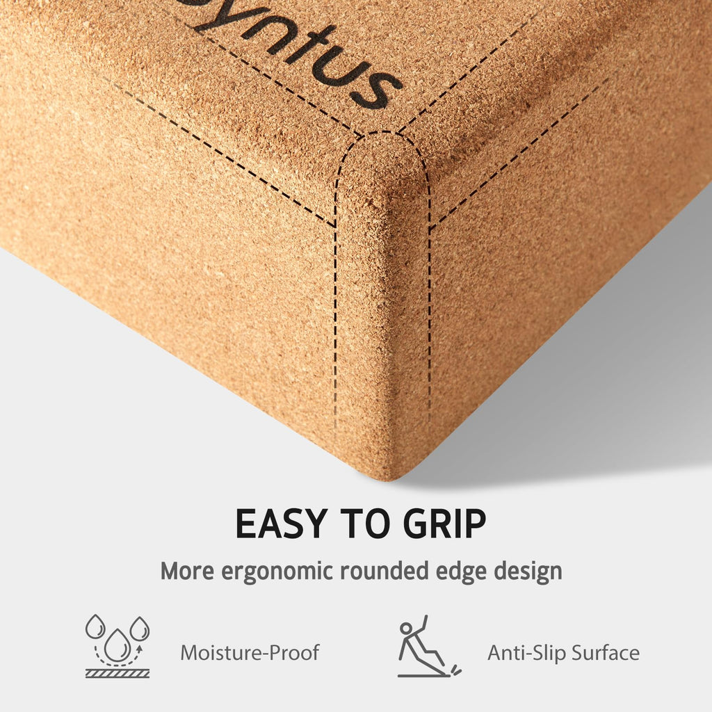 Syntus Cork Yoga Blocks And Yoga Strap Set, 2 Natural Cork Soft Non-Slip Yoga Blocks 9  6  4 Inches, 8Ft Metal D-Ring Strap For
